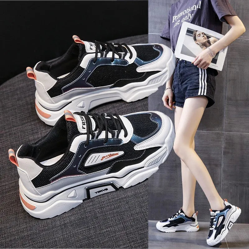 Mesh running sports shoes in green and orange with trifle bottom sole