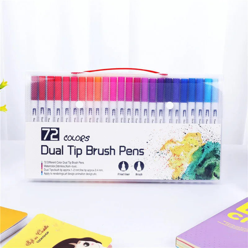 Watercolour pen set with artist brush tips showing multiple colour options from 48 to 100 colours