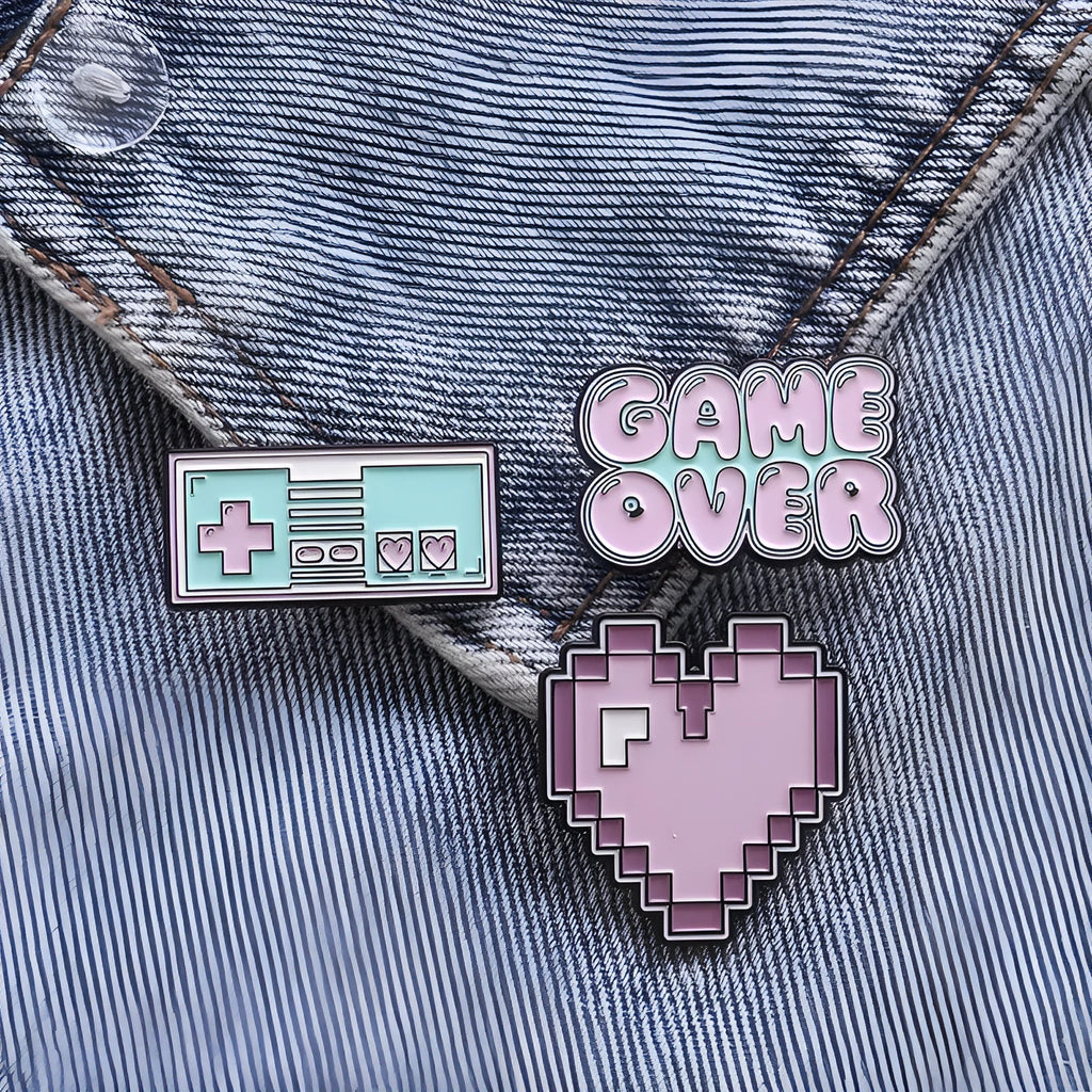 Alloy metal stereo game console decorative badge in independent OPP packaging
