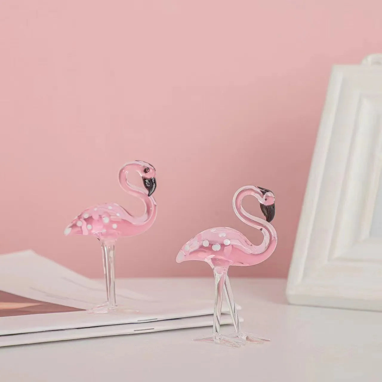 White crystal flamingo decorative ornament with pink dots in modern simplicity style for tabletop display
