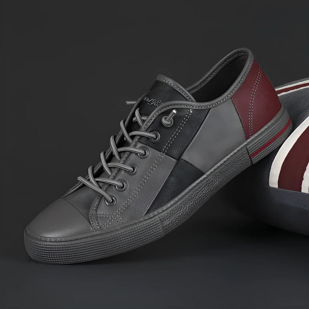 Men's colour matching leather shoes with round toe and elastic band closure in multiple colour options