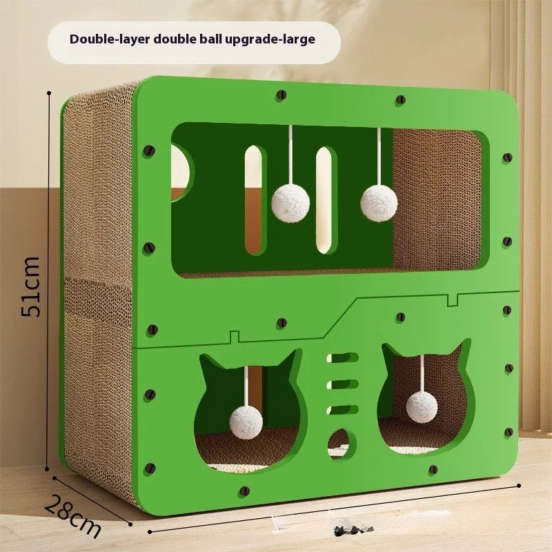 Double layer cat scratching board and bed with removable cushion in owl design style