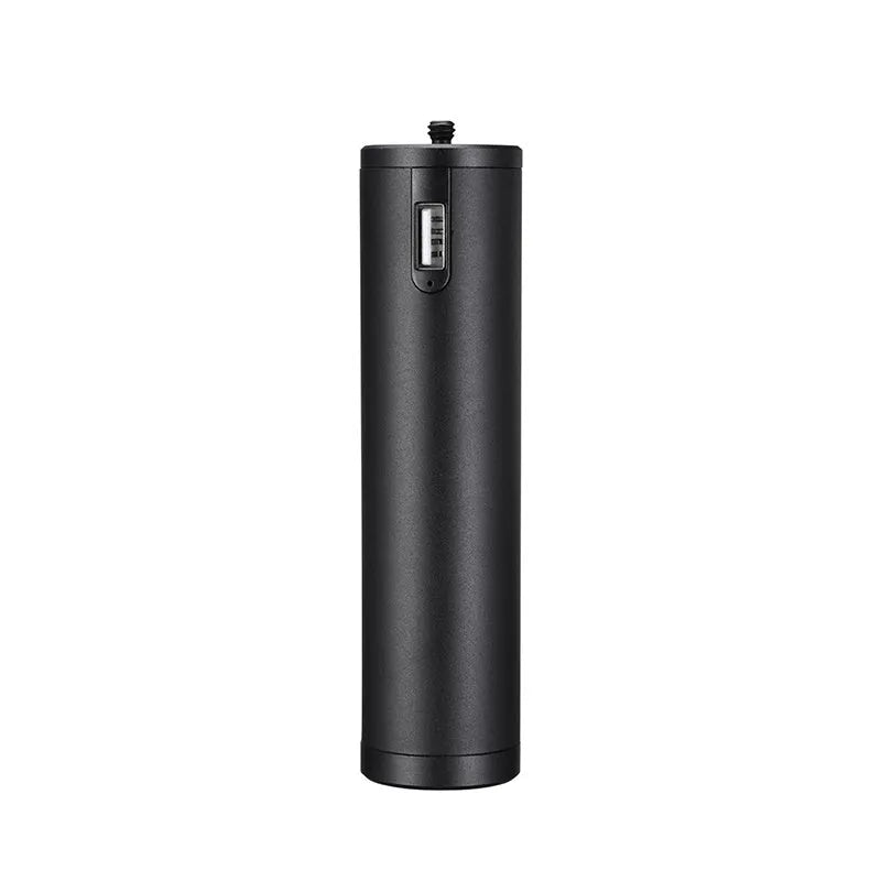 Black aluminium alloy portable power bank with built-in handle showing 6800mAh capacity