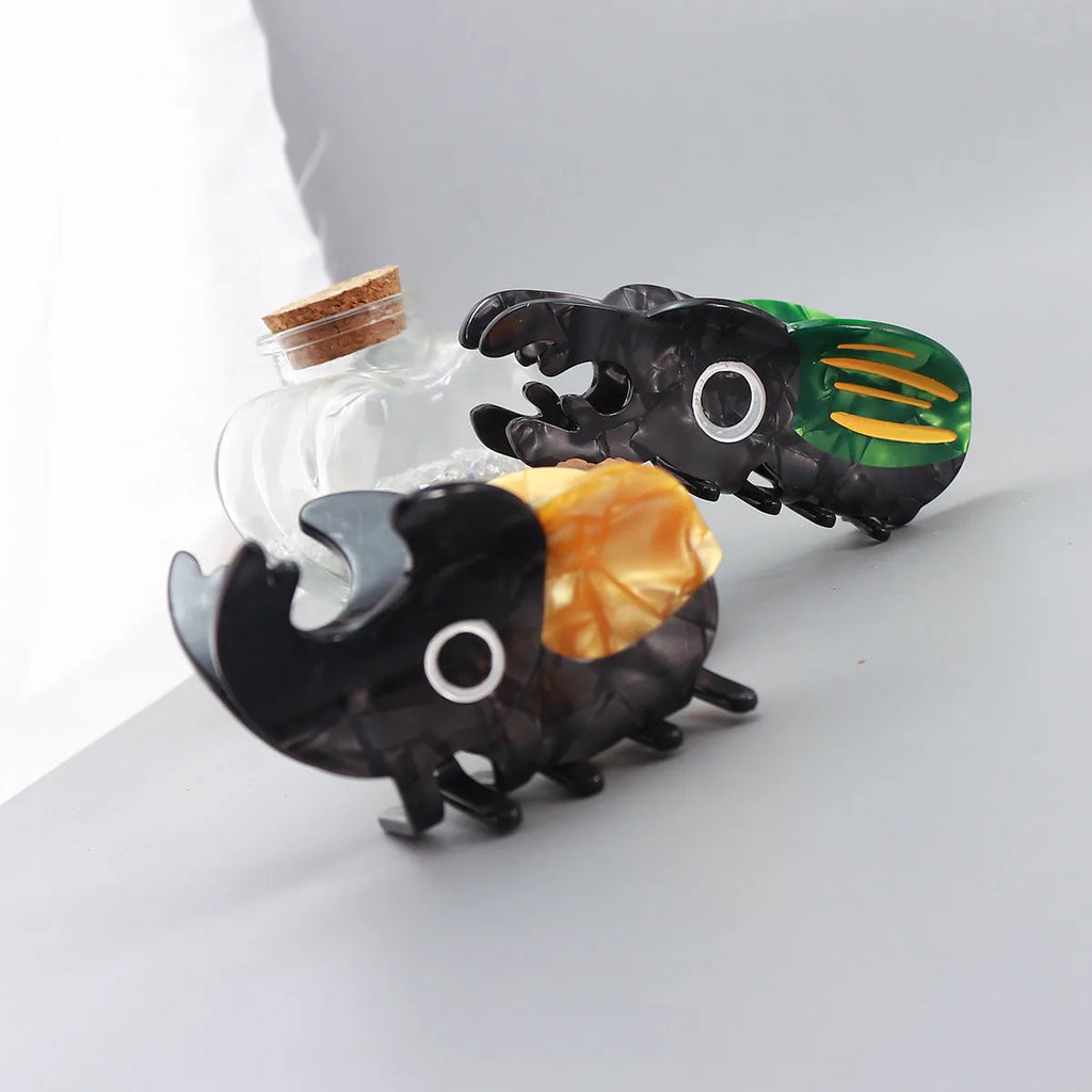 Handmade cellulose acetate cartoon insect biology beetle grip in green, orange, or white colour options