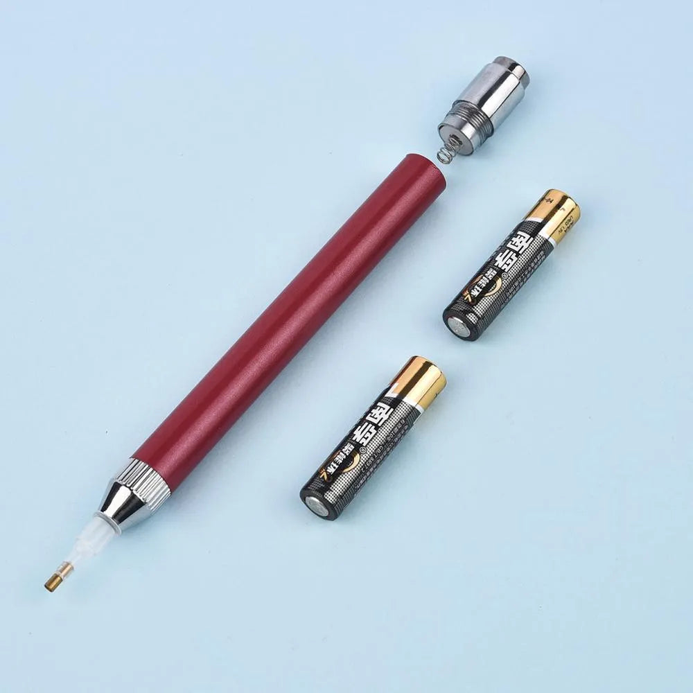 Aluminium alloy luminous drill pen for diamond painting in gold, red, or blue colour.