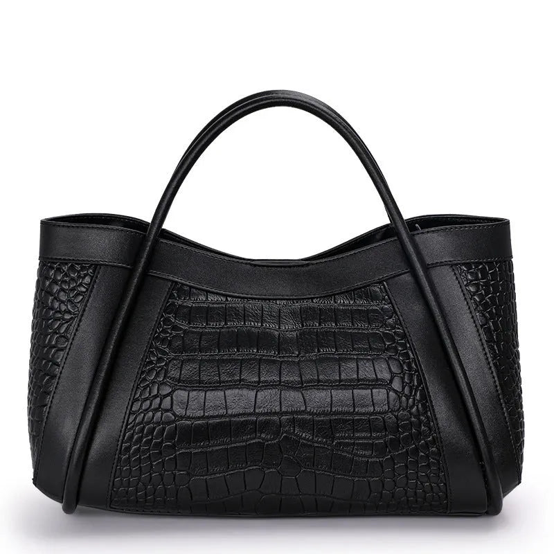 Genuine leather crossbody bag black first layer cowhide 40cm large capacity with single shoulder strap