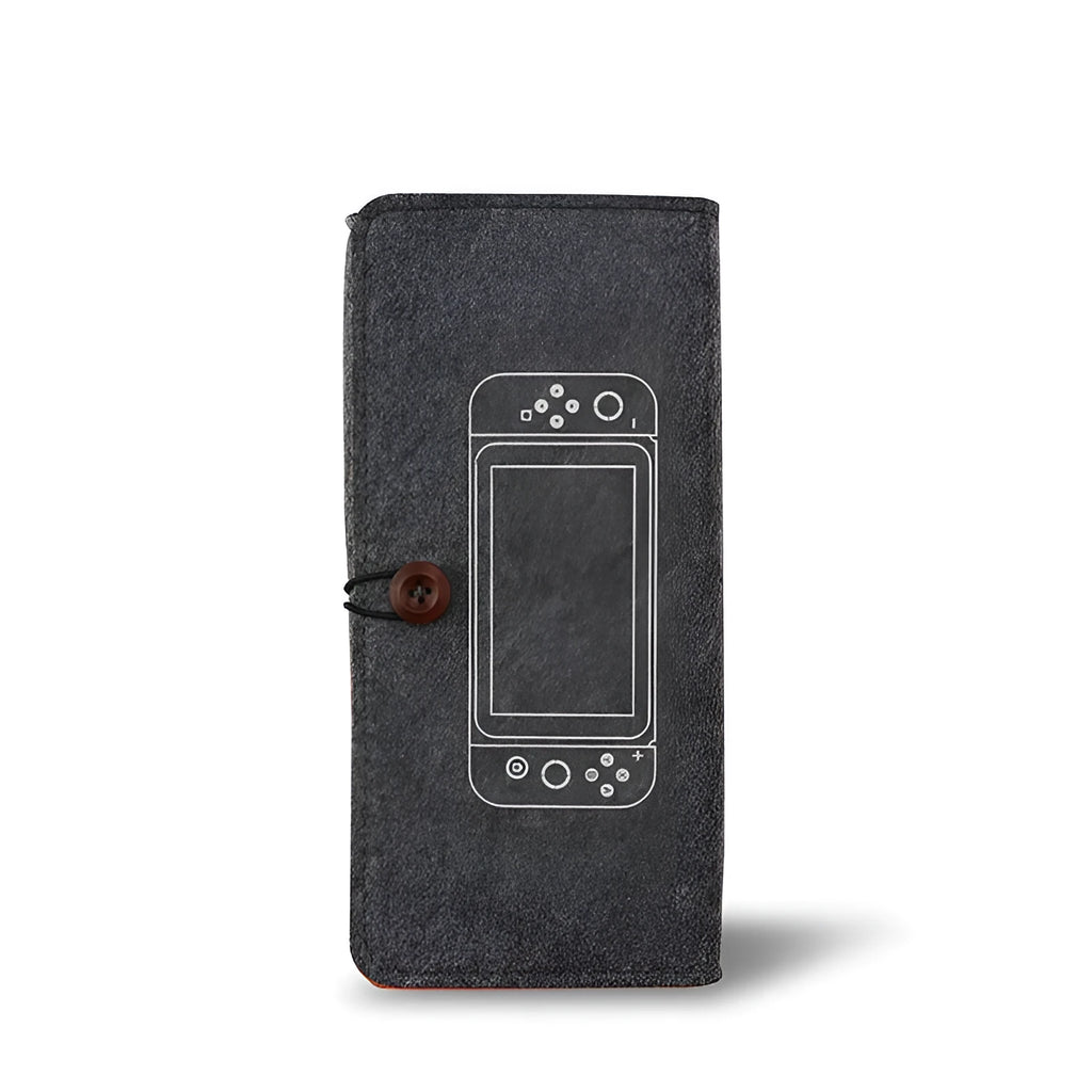 Black felt pouch bag for Nintendo Switch with game card slots and double layer storage compartments