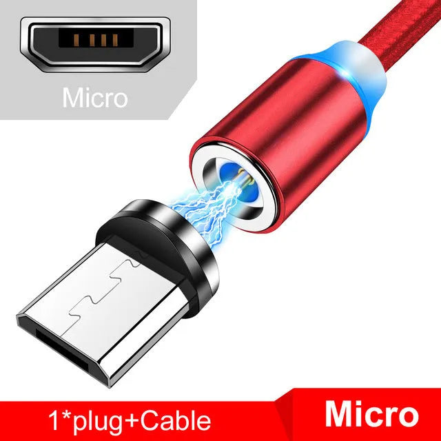 Magnetic USB fast charging cable with LED indicator in black or red colour