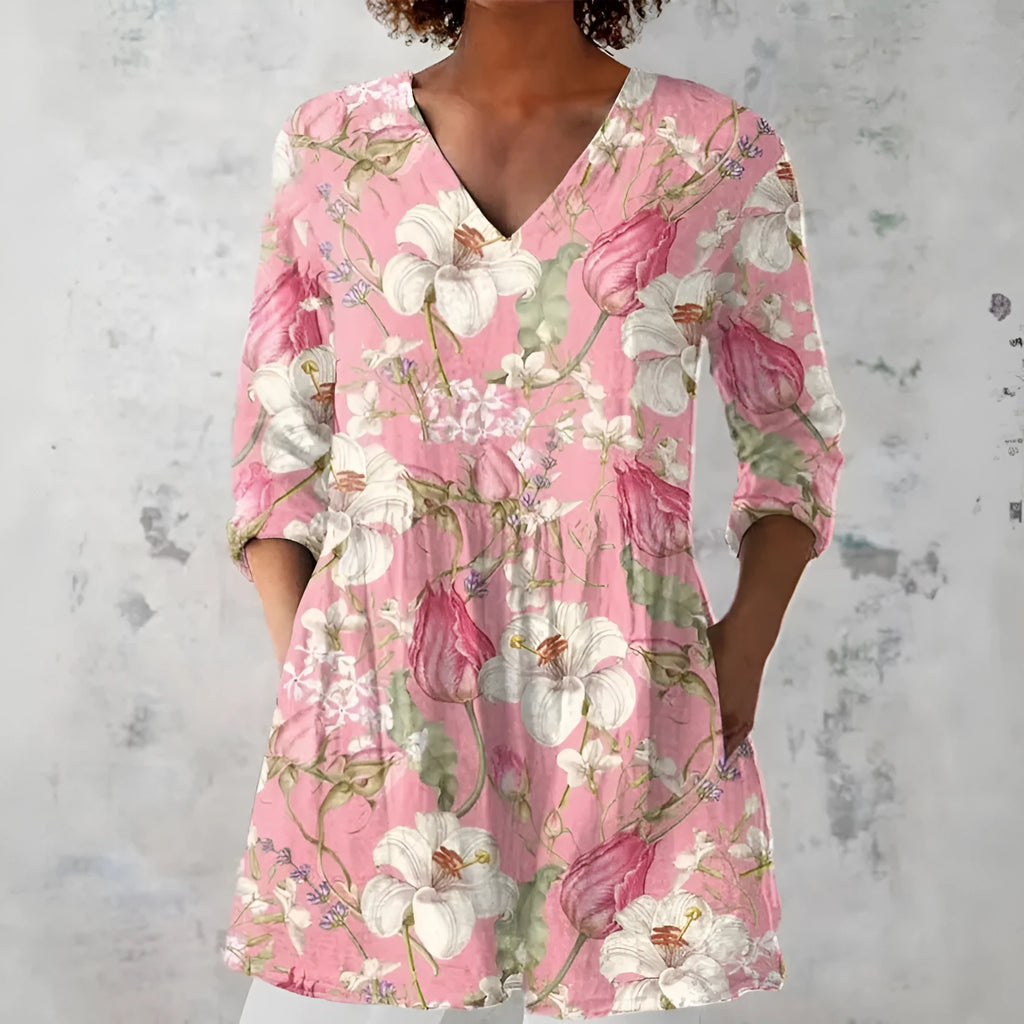Women's retro slim fit printed long-sleeved top in a selected colour style.