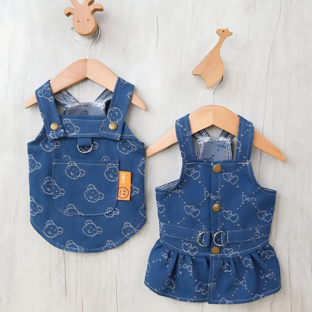 Denim princess dress for Teddy Bichon dog in bracket-skirt or bracket-T styles