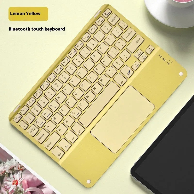 Square Hat Touch Bluetooth wireless keyboard showing multiple colour finish options on a desk
