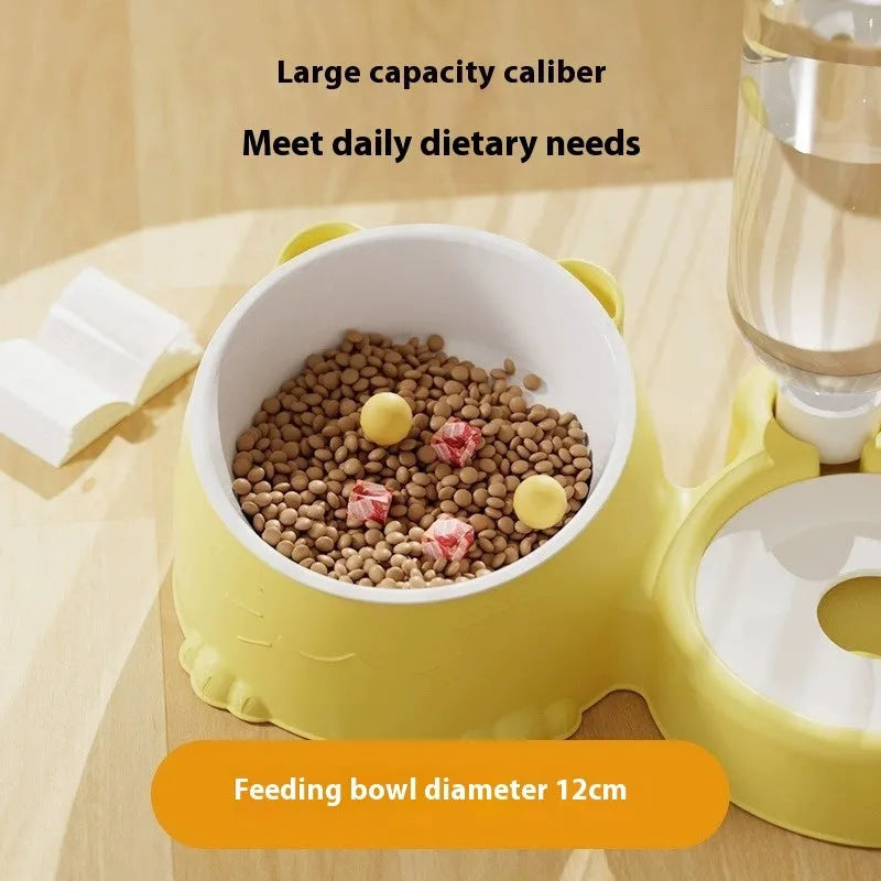 Double bowl automatic pet drinking basin with ceramic base and stainless steel bowl in various colours