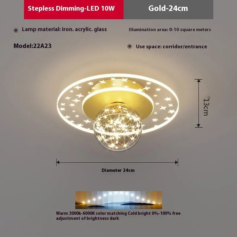Modern simplicity corridor ceiling lamp in gold finish with colour changing LED lighting