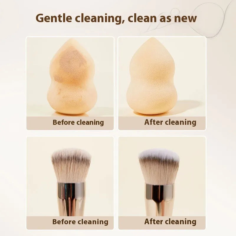 Makeup brush cleaning set with 80ml liquid cleaner and 75ml wash-free spray for beauty blenders
