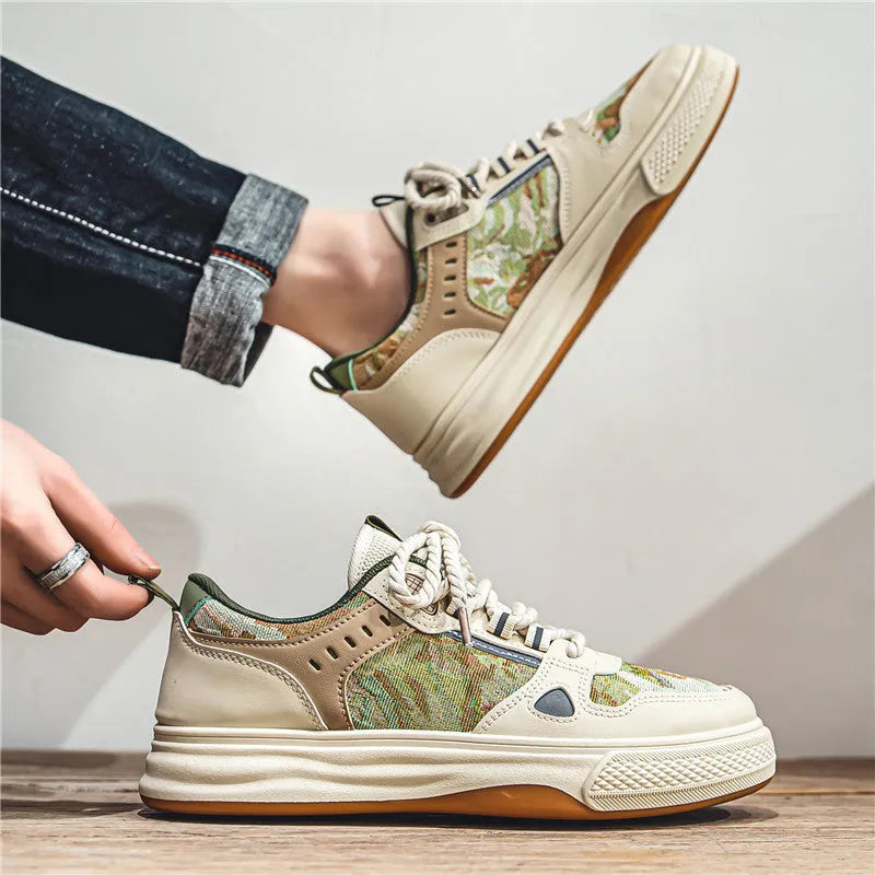 Canvas tide shoes in Milan green or beige colours with flat heel and round toe design