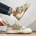 Canvas tide shoes in Milan green or beige colours with flat heel and round toe design