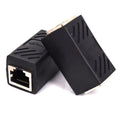 Black RJ45 butt joint extender adapter for network cable extension with rotary union connection