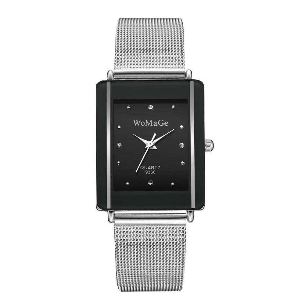 Rectangular dial couple watch set in black and white with slim 9mm case
