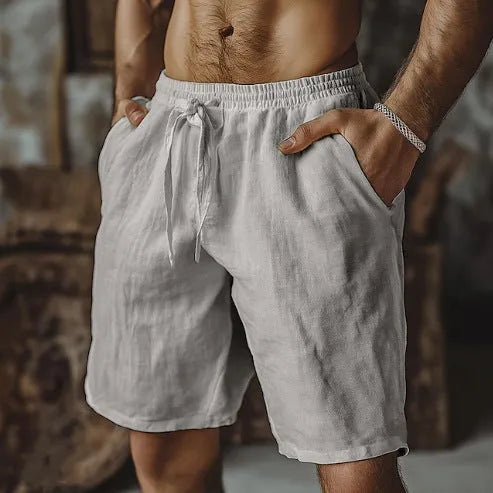 Men's cotton linen blend casual shorts in straight cut British style