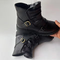 Large size square heel high-top men's boots in brown colour with stitching and low tube design