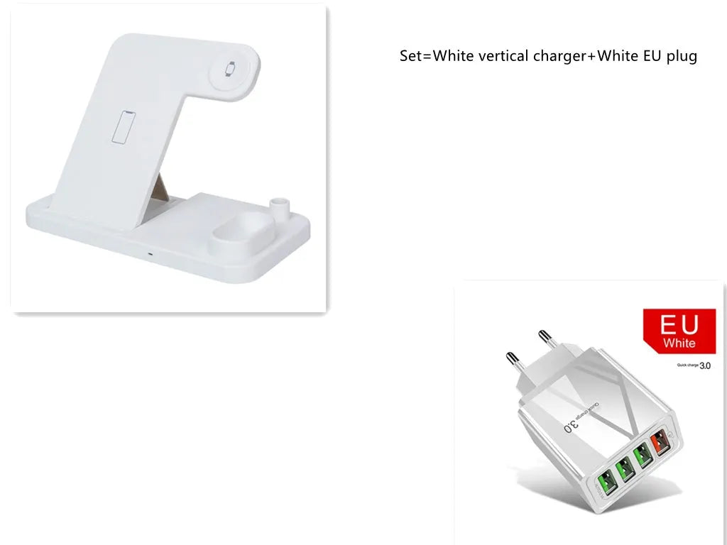 4-in-1 wireless charging station with adjustable phone stand charging multiple devices