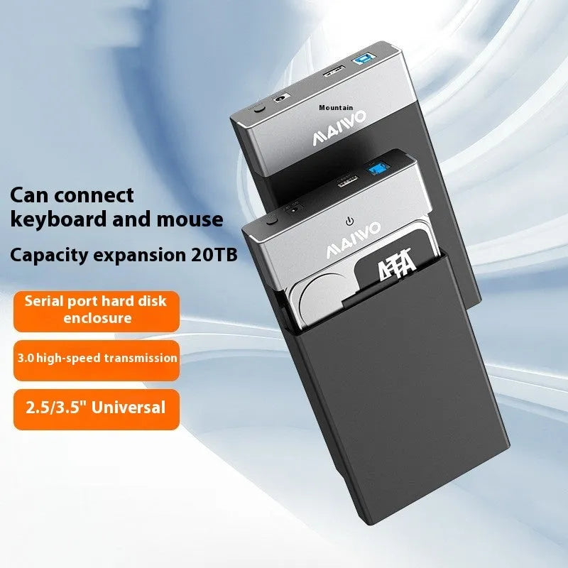 3.5 inch USB 3.0 SATA hard disk enclosure in two-tone colour with power supply and cable