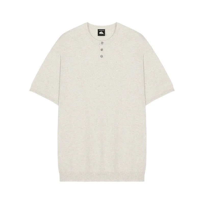 Men's thin ice silk knitted shirt in slim fit showing black, khaki and white colour options