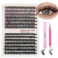 DIY false eyelashes mixed package showing 30D and 40D cluster lashes in 9-16mm lengths with application tweezers
