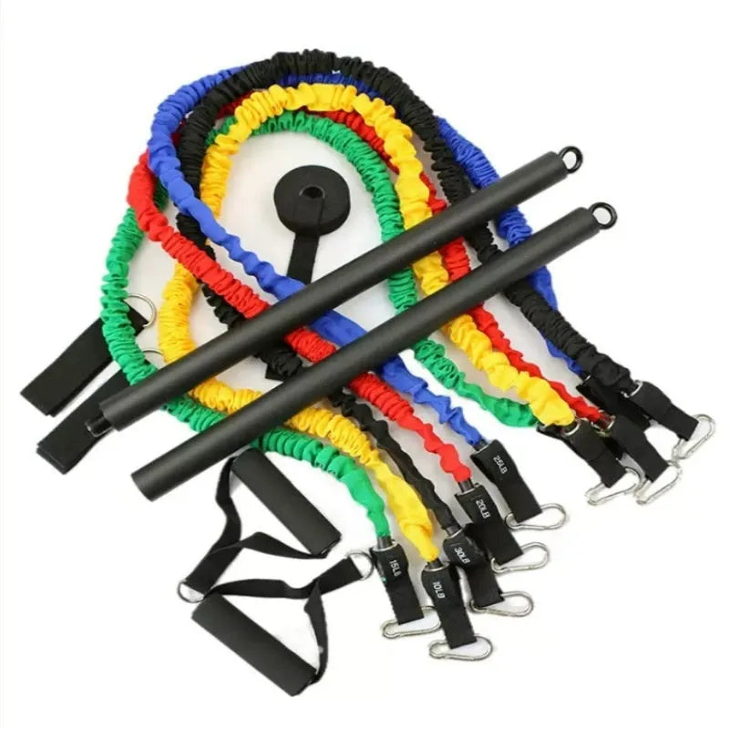 Two-segment push-and-pull fitness stick for yoga and Pilates resistance exercises.