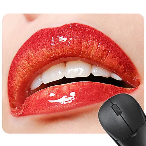 Red lips patterned rubber mouse pad on a wooden desk, 240mm by 200mm.