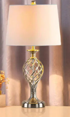European style alloy bedside lamp with touch control and USB charging port