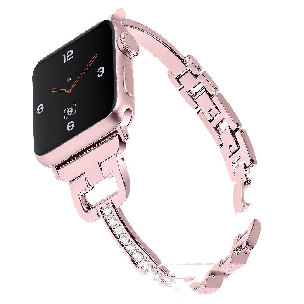 Apple Watch compatible D-shaped metal diamond strap smart watch in six colour options