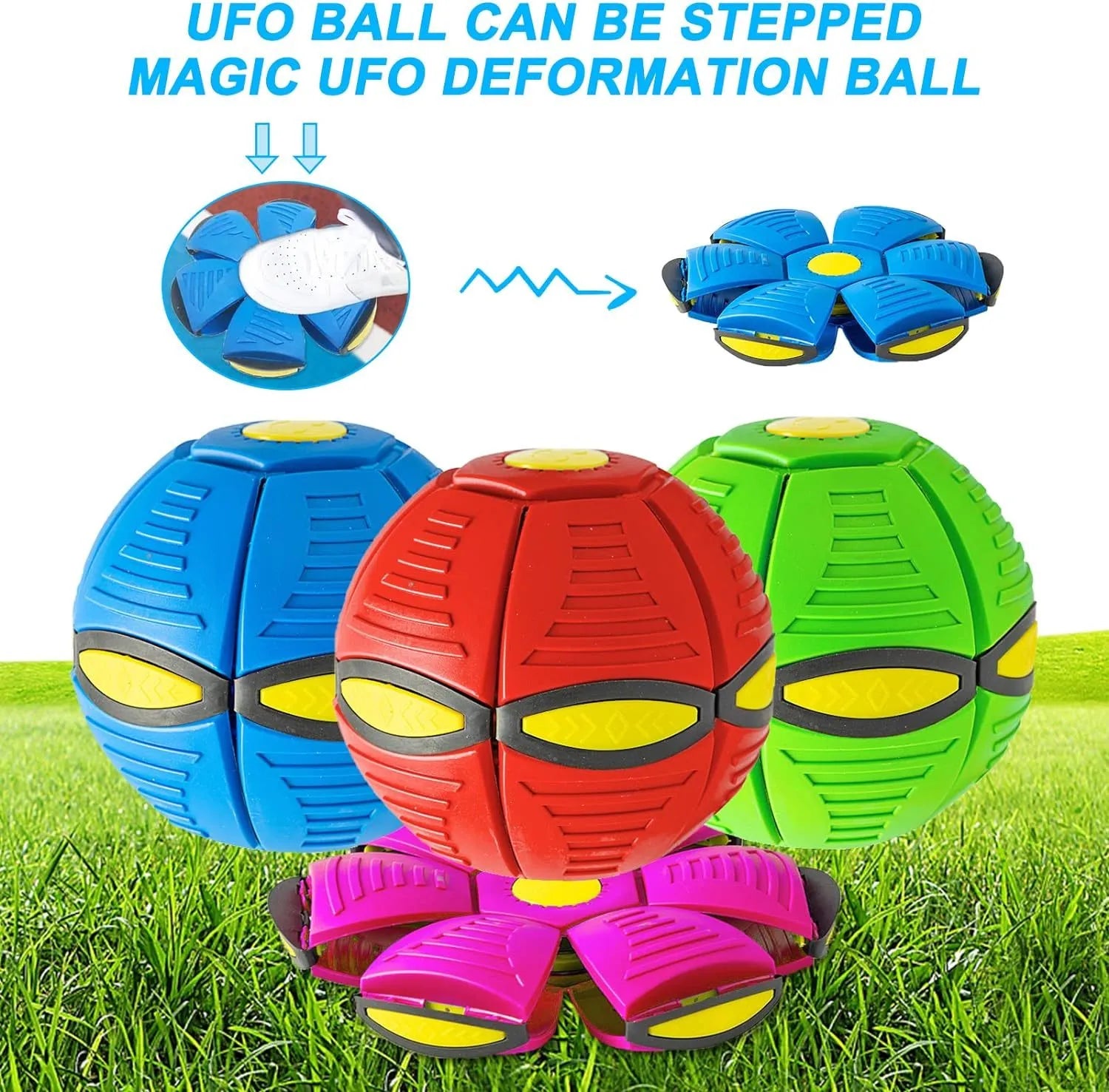 Pet Toy Flying Saucer Ball for Dogs with 6 Lights Interactive Outdoor Yard Toy Magic Stomp Ball Children Toy Magic UFO Ball for Dog Games Soft Plastic Material 16x16x5cm 240g