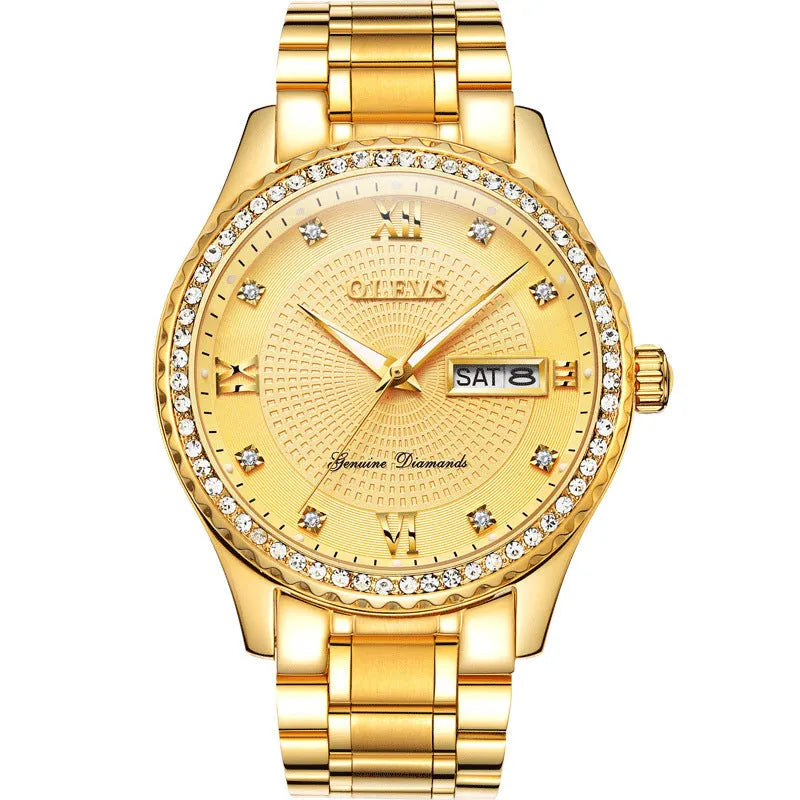 Enamel stone luminous quartz watch with 40mm round dial and stainless steel strap