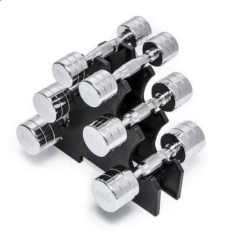 Pure steel electroplated dumbbell in silver colour with ergonomic grip design for strength training