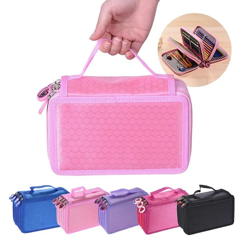Oxford cloth pencil case in black with 20x12.5x8.2cm dimensions for holding 72 or 48 colour pencils and brush pens
