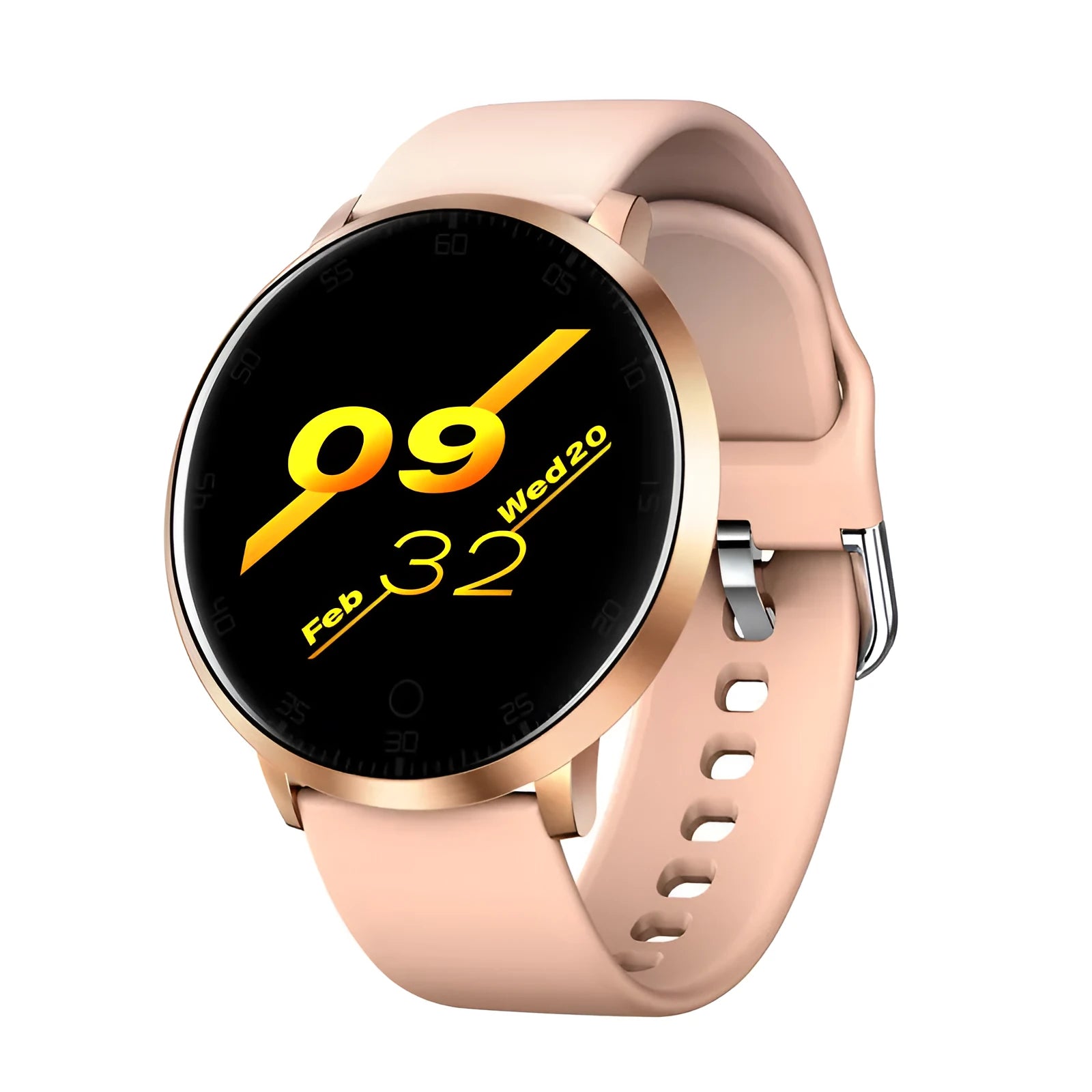 Smart health bracelet with touch screen display on silicone wrist strap in silver colour option