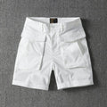 Men's straight-leg cotton cargo shorts with multiple pockets in khaki colour on a neutral background