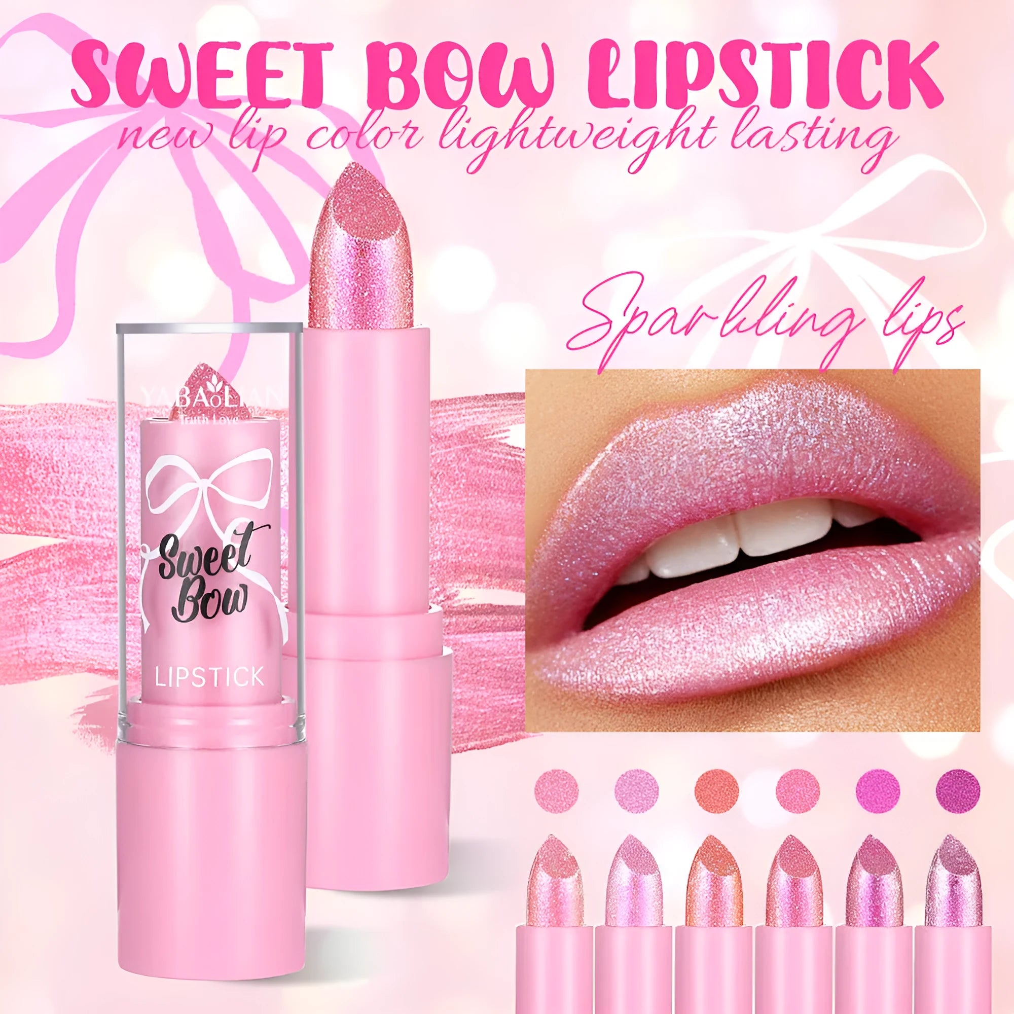 Sweetheart bow XINGX diamond lipstick from Starlight Diamond series in six colour shades.