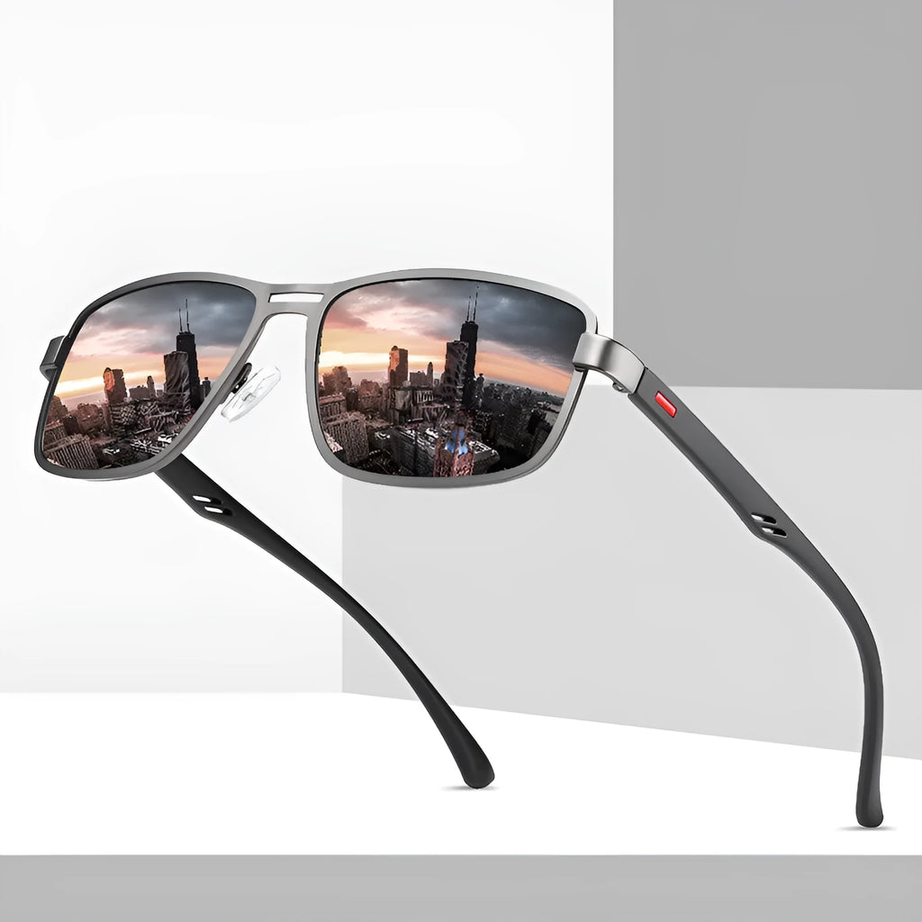 Men's polarized sunglasses with TR90 frame and TAC lens in black with grey film finish