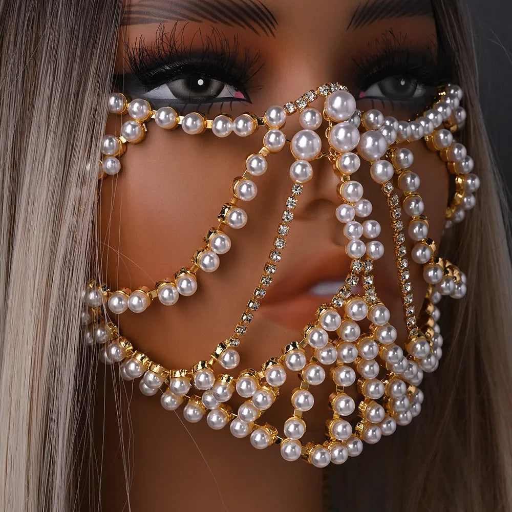 Geometric women's party mask with rhinestone patchwork and metallic silver or gold electroplated finish