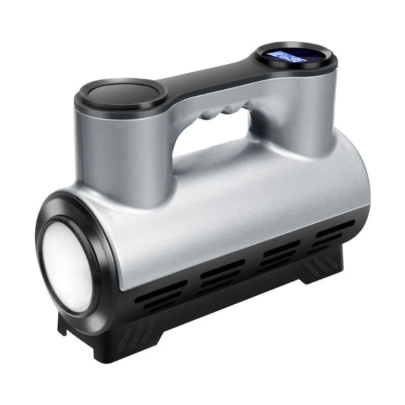 12V portable car tyre inflator with digital display, ABS housing, three air nozzles, and built-in lighting