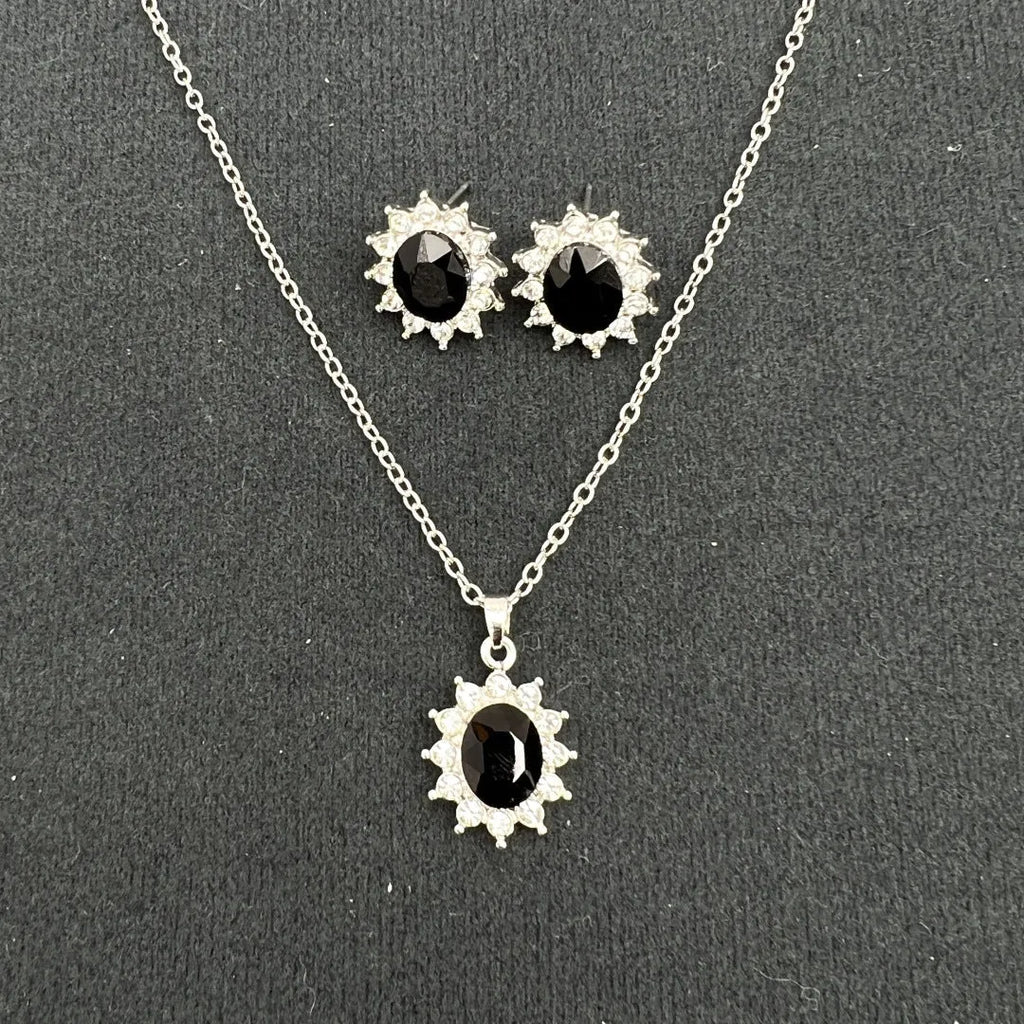 Sunflower zircon ear stud and necklace set for women in electroplated alloy with ellipse design elements
