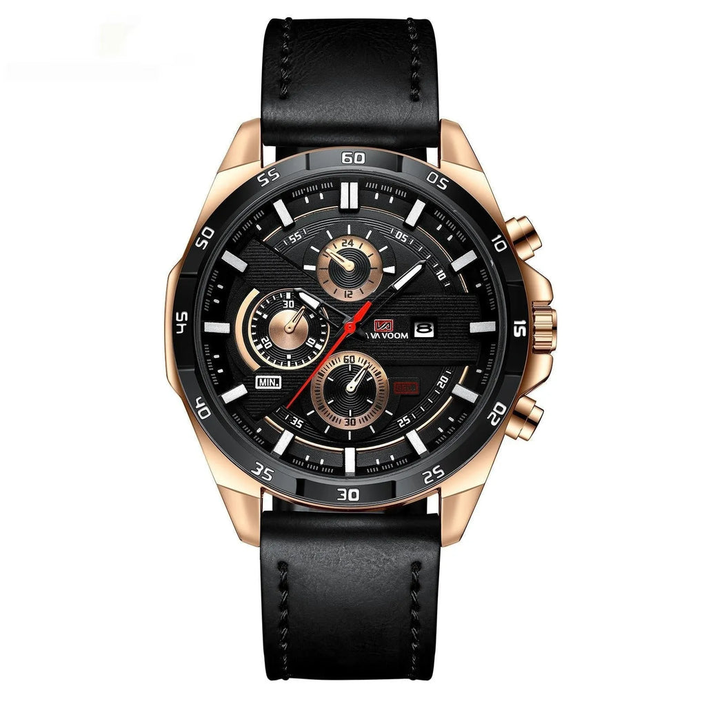 Men's casual quartz watch with business calendar display and waterproof case