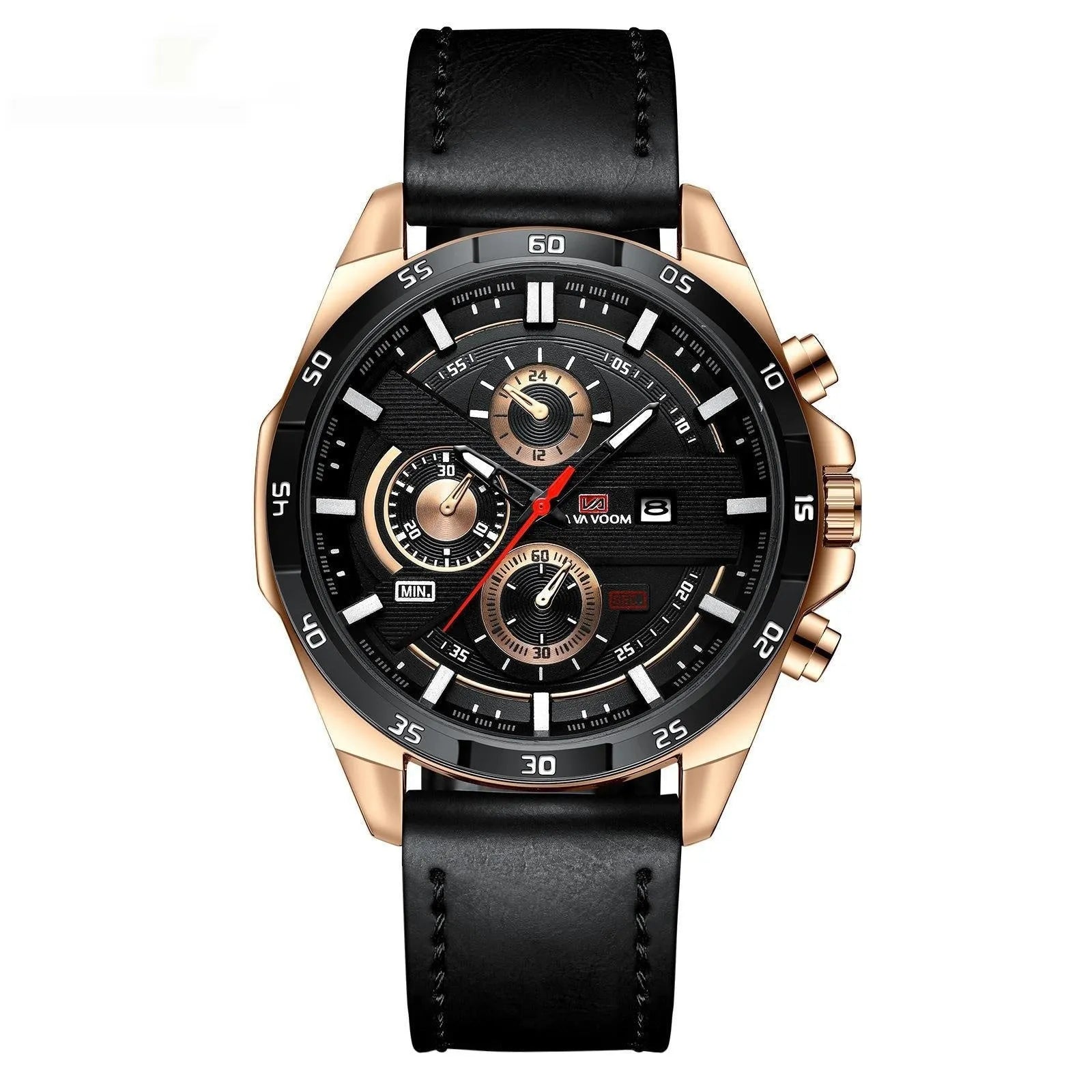 Men's casual quartz watch with business calendar display and waterproof case