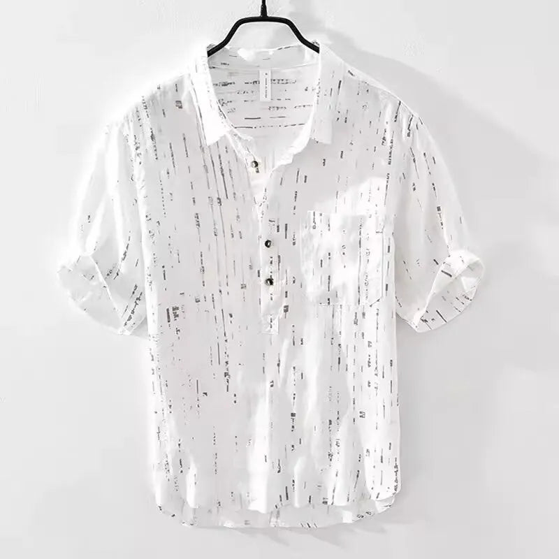Men's loose fit polo shirt in black or white with short sleeves and cardigan style