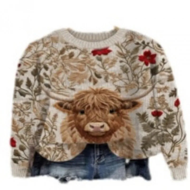 Digital printed round neck sweater showing Little Flower pattern in various colour options