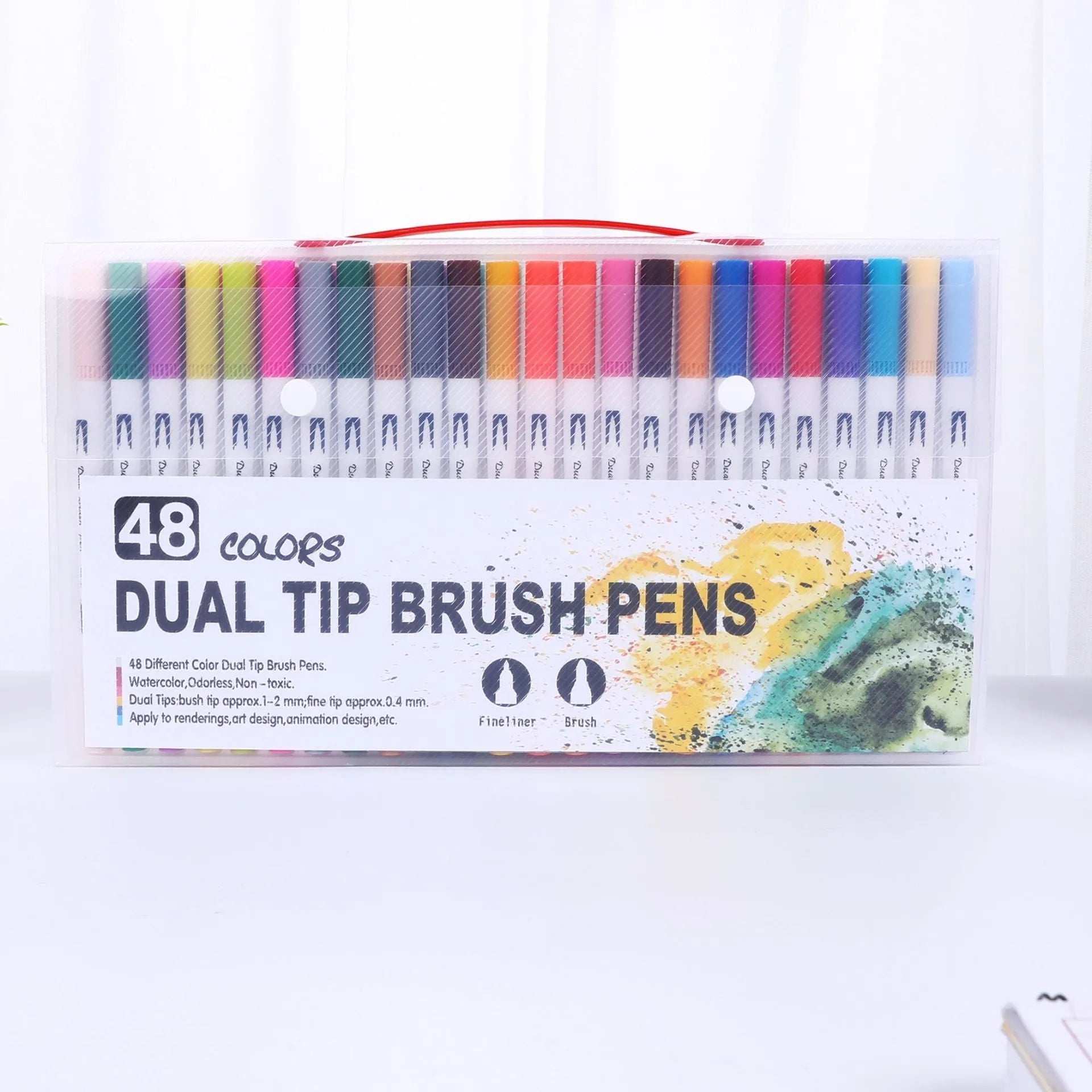 Watercolour pen set with artist brush tips showing multiple colour options from 48 to 100 colours