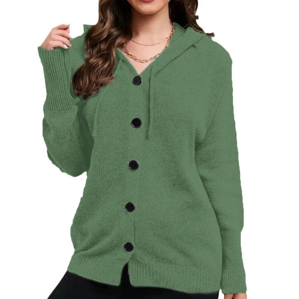 Women's loose fit hooded cotton cardigan sweater in multiple colour options