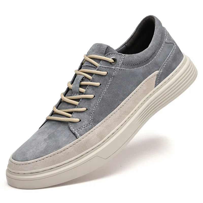Men's grey and sand casual skate shoes with pigskin upper and rubber sole for all-season wear